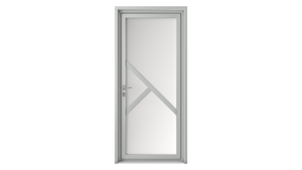 Porte d'entrée parclosé gamme lumière VULCANO Porte d'entrée claire toute vitrée décorée avec 3 lignes formant un design asymétrique